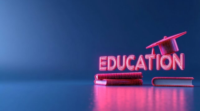 Interactive Academic Excellence Neon Digital Education Icons and Graduation Symbols - Back-to-School and Holiday Innovation for Modern Learning Environments