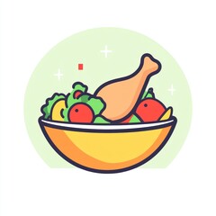 Healthy chicken salad bowl, lunch meal, green background,  website design