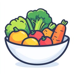 Colorful vegetables in bowl; healthy eating; kitchen; food illustration; recipe website
