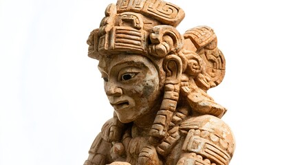 Fototapeta premium Ancient Mayan Sculpture Head Detail Showing Intricate Carving