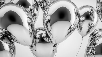 Fototapeta premium Balloons with shiny chrome finishes, futuristic and modern celebration vibe 