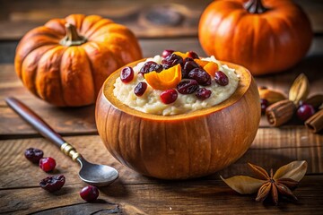Autumnal Sweet Rice Pudding in a Pumpkin - Cozy Fall Dessert