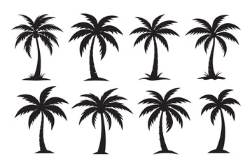Fototapeta premium Coconut Palm Tree silhouette vector Bundle, Coconut Palm Tree silhouette 
