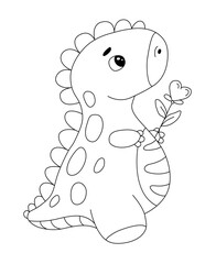 Cute Dinosaur Holding a Heart Shaped Flower