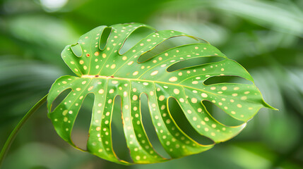 Obraz premium Close-up of a leaf with visible fungal spots against blurred green foliage, highlighting natural imperfections and organic textures in natural light.