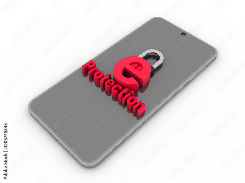 Poster 3d rendering e-mail symbol with lock in mobile phone . internet security concept
