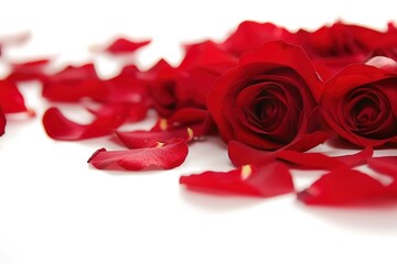 Romantic red roses on white background, with blank space for customized content, perfect for valentine's day, engagement, wedding, anniversary, love gift. With blank space for customized content.