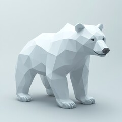 Low-poly polar bear model, studio shot, neutral background, 3D rendering, digital art