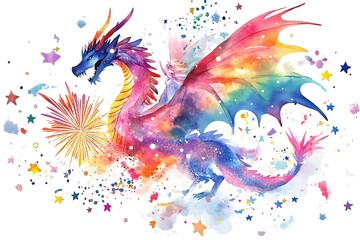 Obraz premium Colorful Dragon and Fairy in a Magical Setting