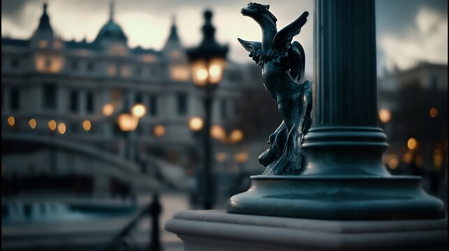 Nocturnal Parisian Elegance: A Winged Horse on a Lamppost