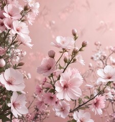 Fototapeta premium Soft pink floral background with delicate blooms, bloom, pastel, romantic