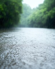 Tranquil river flowing through lush forest