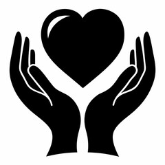 Heart in Hands Silhouette black silhouette vector illustration white background