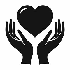 Heart in Hands Silhouette black silhouette vector illustration white background