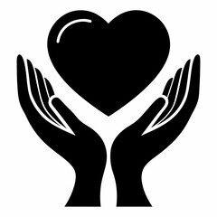 Heart in Hands Silhouette black silhouette vector illustration white background
