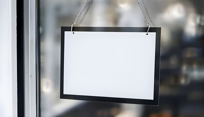 Blank Rectangular Sign On Glass Door Symbolizing Readiness