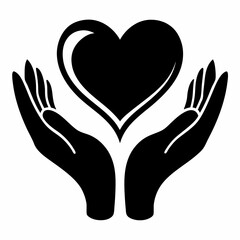 Heart in Hands Silhouette black silhouette vector illustration white background
