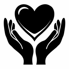 Heart in Hands Silhouette black silhouette vector illustration white background