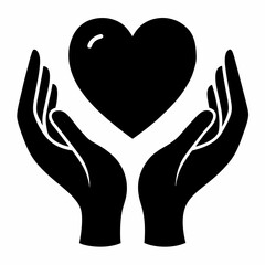 Heart in Hands Silhouette black silhouette vector illustration white background