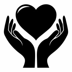 Heart in Hands Silhouette black silhouette vector illustration white background