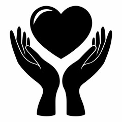 Heart in Hands Silhouette black silhouette vector illustration white background