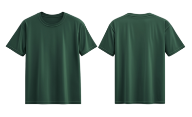 Plain Dark Green T-Shirt Mockup Template Front and Back View Isolated on Transparent Background
