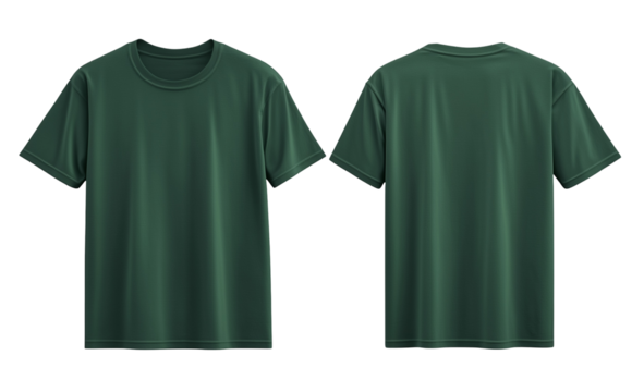 Plain Dark Green T-Shirt Mockup Template Front and Back View Isolated on Transparent Background