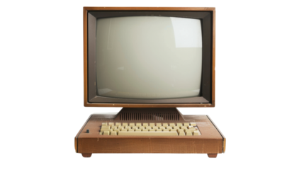 Vintage computer on transparent background