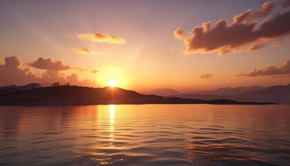 Obraz premium Beautiful sunset scene with golden sun rays over horizon, dusk, sunset