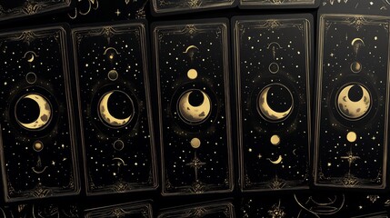 Mystical Moon Tarot Cards: Celestial Gold and Black Deck