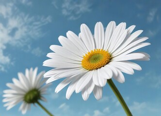 Naklejka premium Elegant white daisy on sky blue canvas backdrop, fragrant, sky blue, bloom, flower