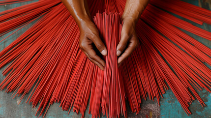 Creating red incense sticks workshop artisanal craft indoor hands-on process