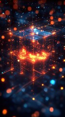 Fototapeta premium Glowing Energy Cube Abstract Digital Art: Particles and Lines Form Futuristic Structure