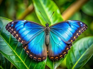 Blue Morpho Butterfly (Peleides) of Colombia -  Closeup View with Copy Space