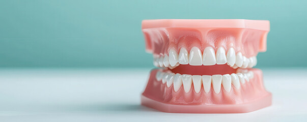 Obraz premium Dental model showing teeth and gums on light blue background