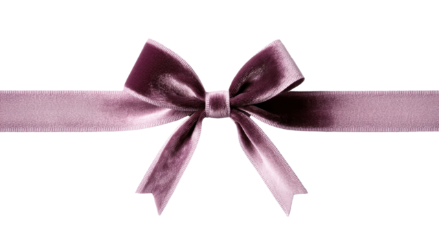 Elegant purple ribbon bow with soft texture and smooth finish. Isolated on white/transparent background.