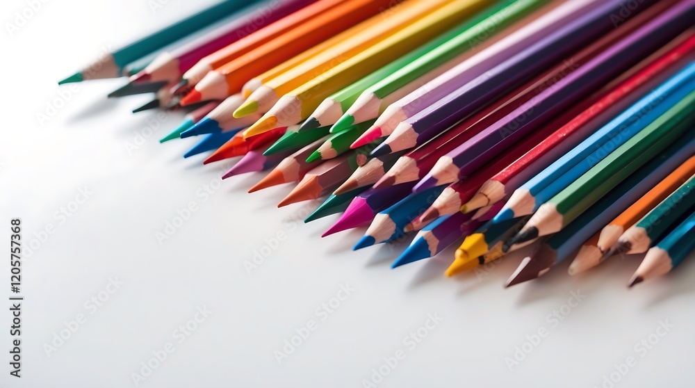 Wall mural A vibrant collection of colored pencils arranged in a captivating display, showcasing a spectrum of hues and artistic potential.