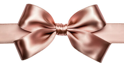 Elegant rose gold satin bow with ribbon, perfect for gifts and decorations. Isolated on white/transparent background.