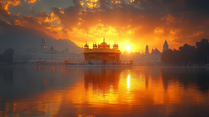 Fototapeta premium Golden Temple at Sunset with Historical Significance