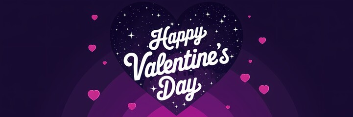 A creative minimalist Valentine's Day poster design with a space theme. There's a large heart made of stars in the galaxy. The text "Happy Valentine's Day" is written in white, swirling cursive letter
