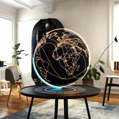Modern Floating Globe with Illuminated Flight Paths