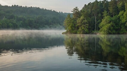 Obraz premium Misty Morning Serenity at the Lake
