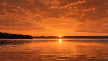 Naklejka premium orange sunset on the lake 