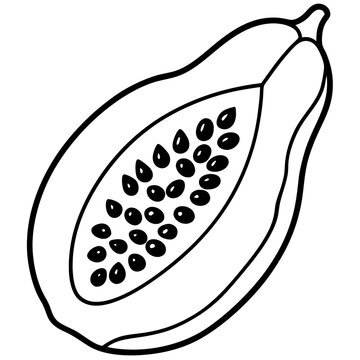 black and white papaya fruit cut open clip art preview