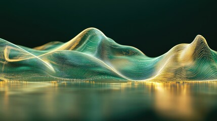 A conceptual graph in green and gold hues showing exponential growth, set on a glossy, reflective surface for a modern look.