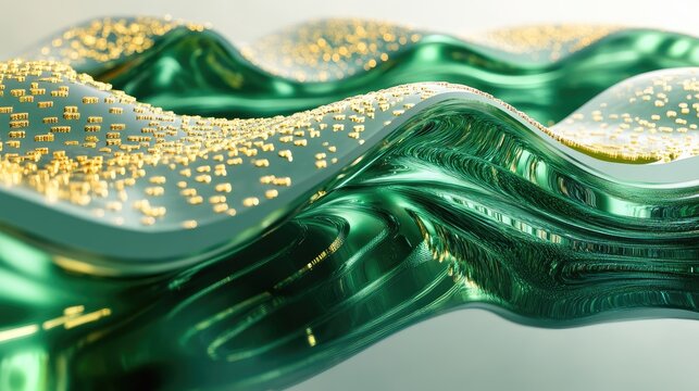 A conceptual graph in green and gold hues showing exponential growth, set on a glossy, reflective surface for a modern look.