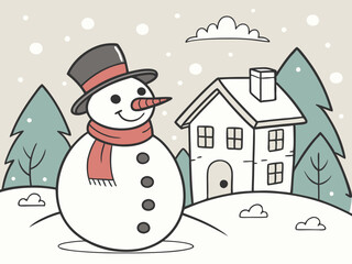 Snowman in front of the housing scene