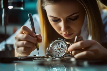 Skilled watchmaker meticulously assembles intricate timepiece in workshop