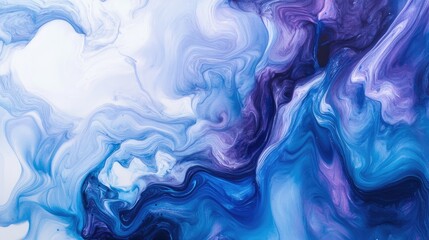Obraz premium Abstract texture of flowing ink in water, with vibrant blue and purple swirls on a white background.