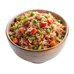 Cajun dirty rice in bowl isolated on transparent background